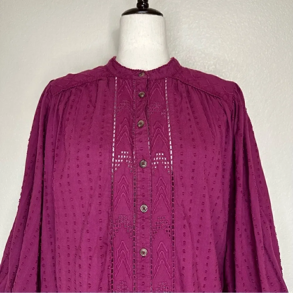 Anthropologie Pilcro Tavi Boho Embroidered Button Down Top
